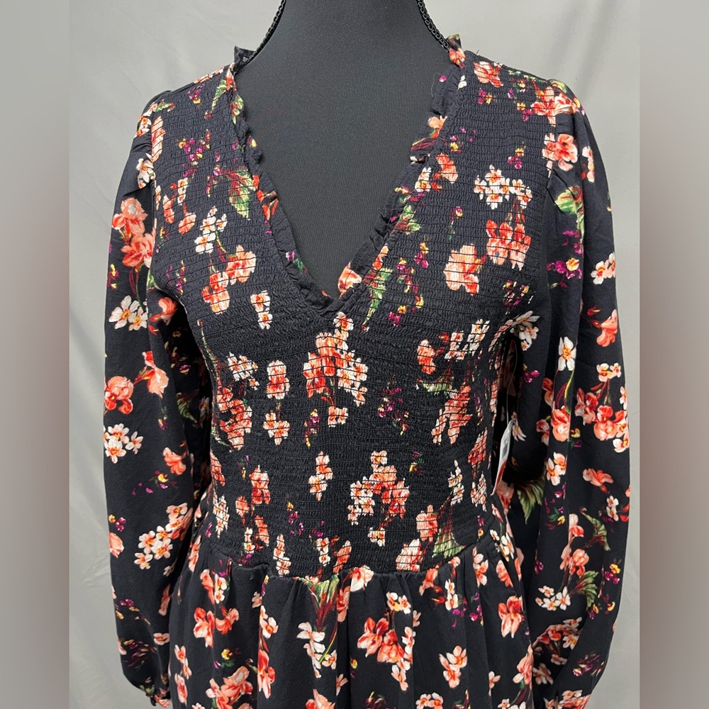 Old Navy Black Floral Long Sleeve Dress Medium NWT - Picture 3 of 9